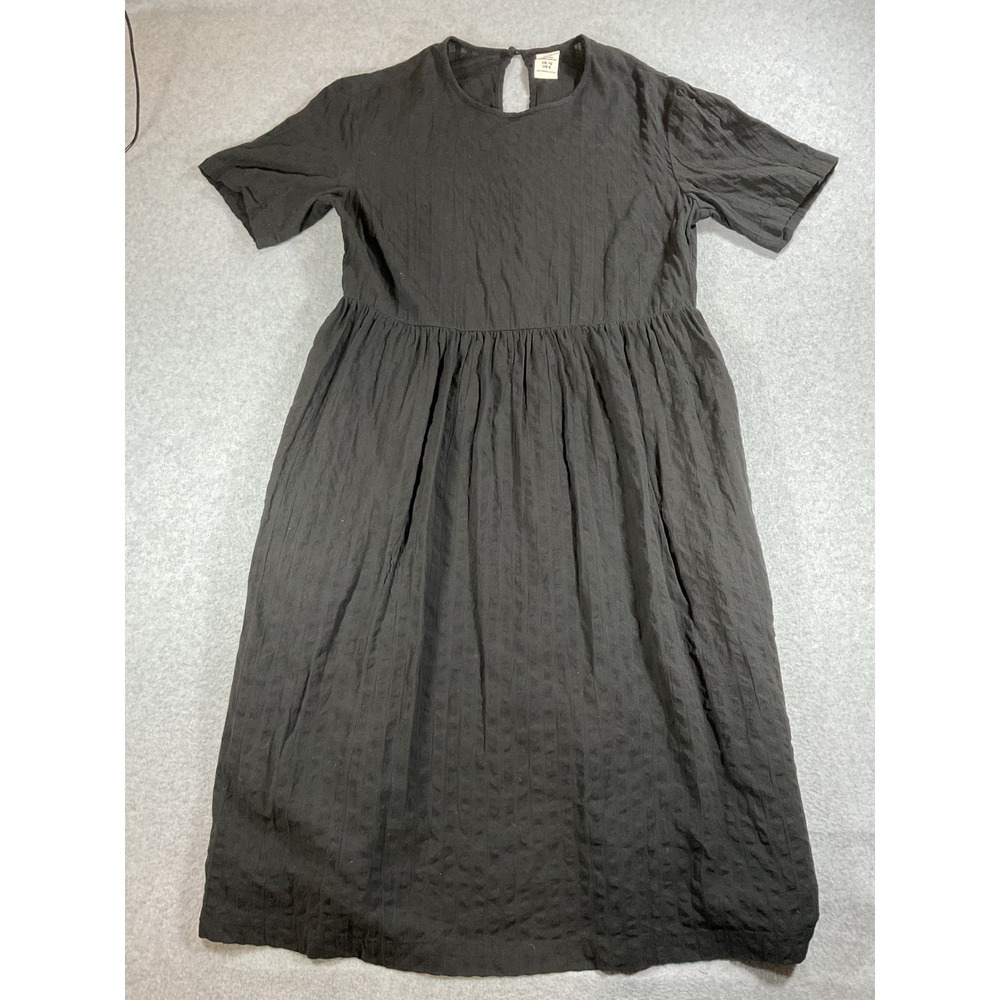 Lucy & Yak Black Organic Cotton Seersucker Smock Dress Midi US 6 1622